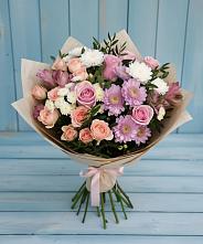 Букет цветов из:  Хризантемы, Розы и Альстромерии в Дивноморское
